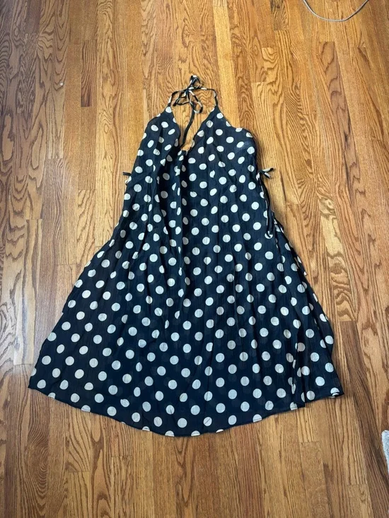 J. Crew Black Polka Dot Midi Dress swimsuit cover-up - Picture 2 of 7